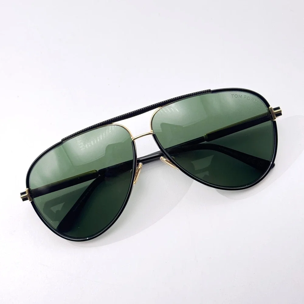 Tom Ford Sunglasses Rupert-02 TF1340 01N Black Aviator Frame Green Lens 63mm New